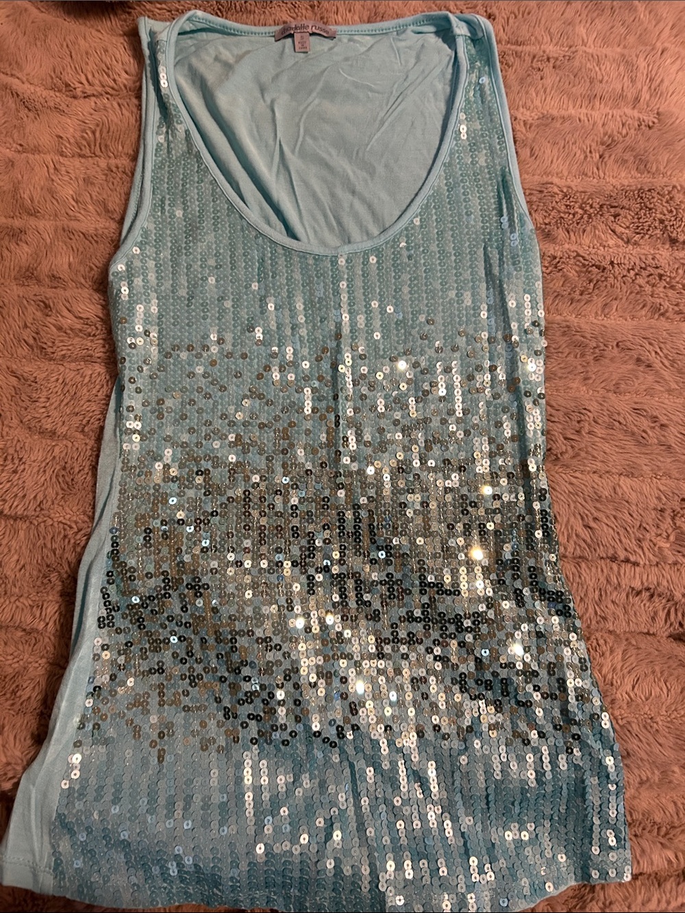 Charlotte Russe Light Blue Sequin Scoop Tank Top